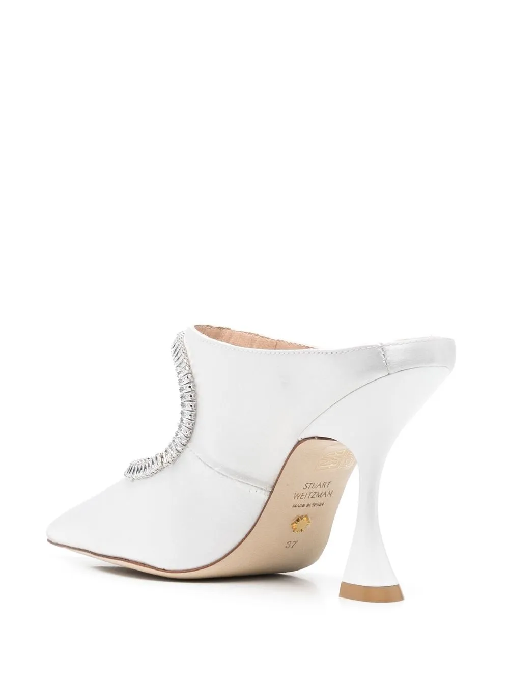 Stuart Weitzman Women's Curve Crystal-embellished Satin Mules In Weiss