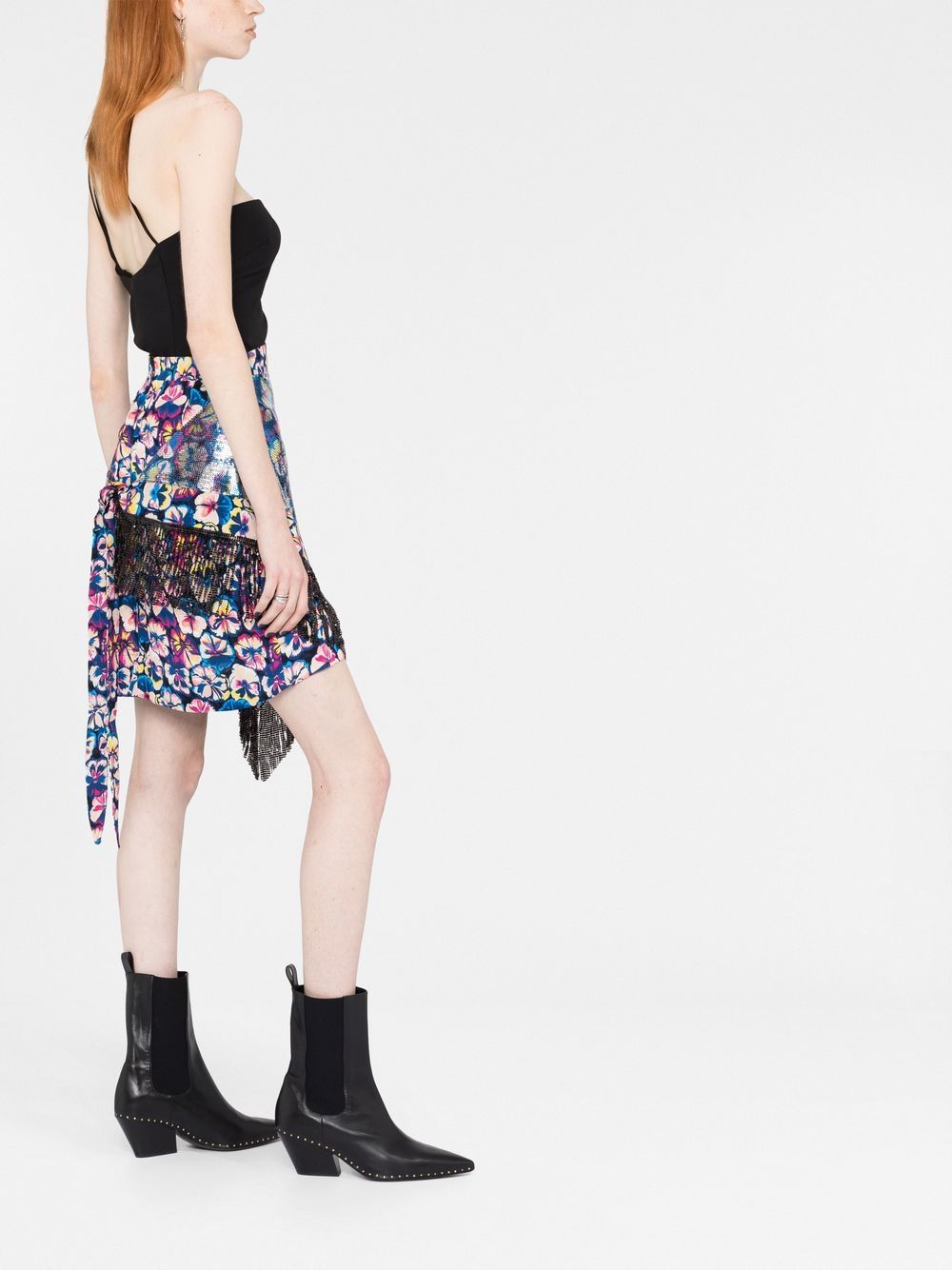 Rabanne fringed floral-print mini skirt Women