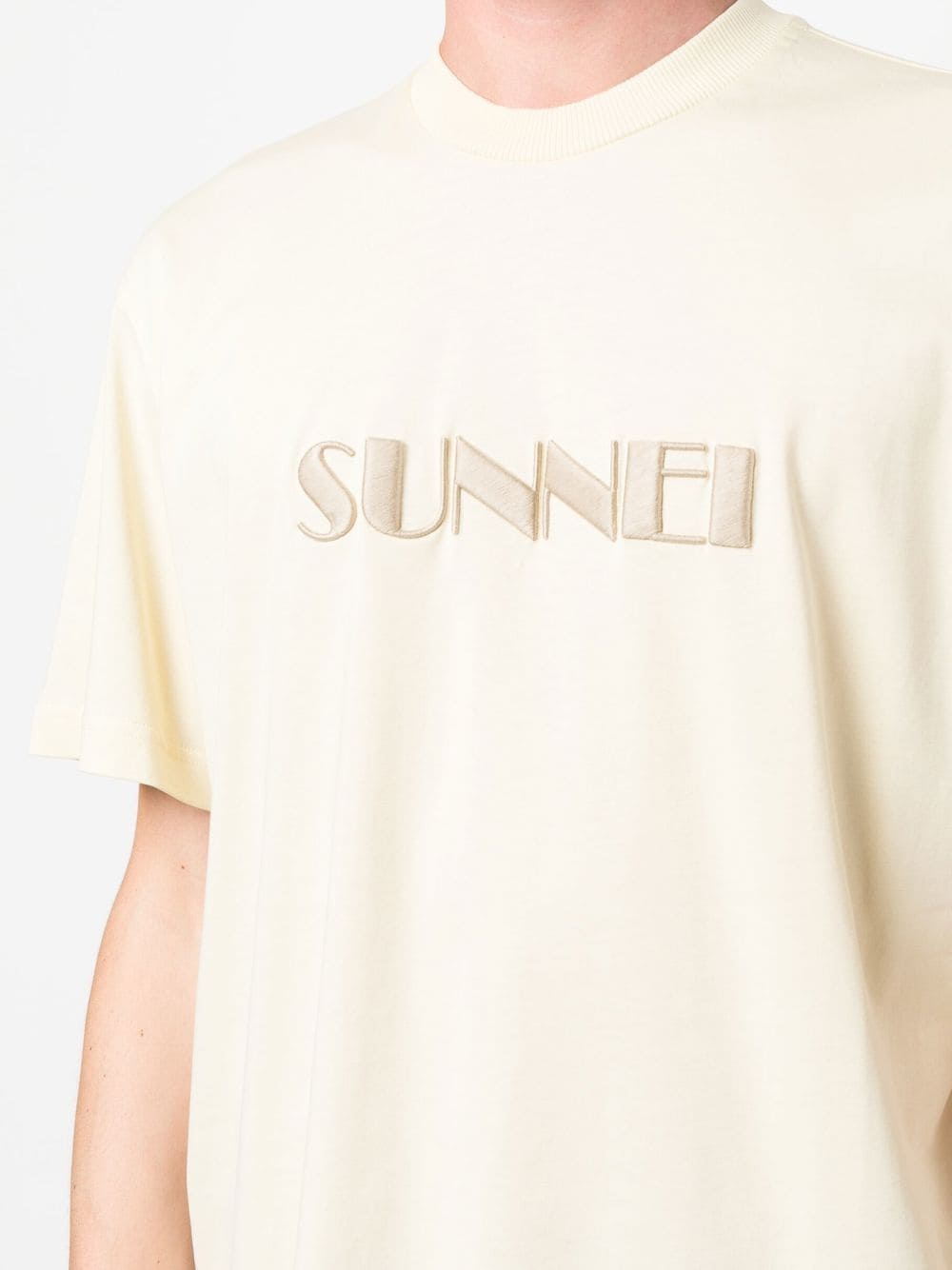 Shop Sunnei Embroidered-logo Cotton T-shirt In Neutrals