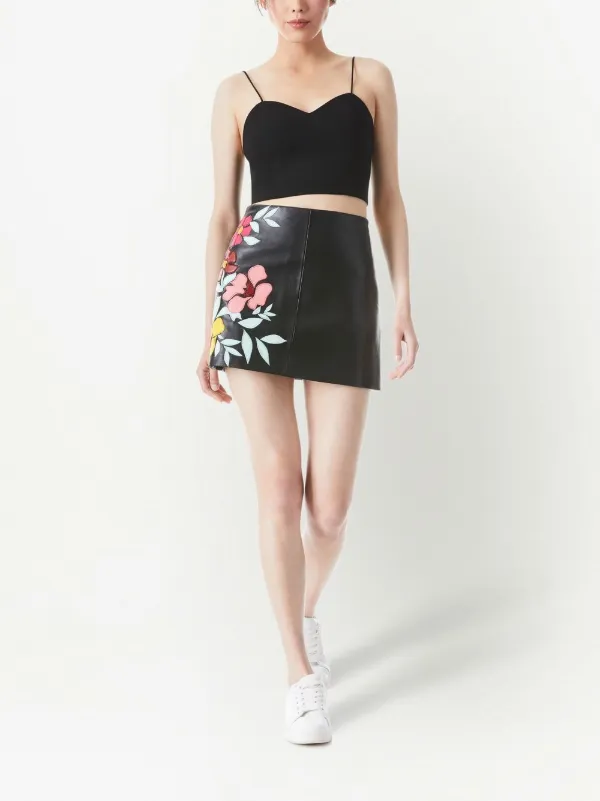 Alice Olivia Riley Embroidered Vegan Leather Skirt Farfetch