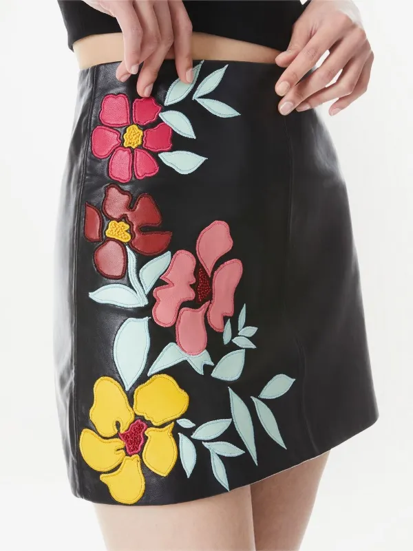 Embroidered leather mini skirt new arrivals