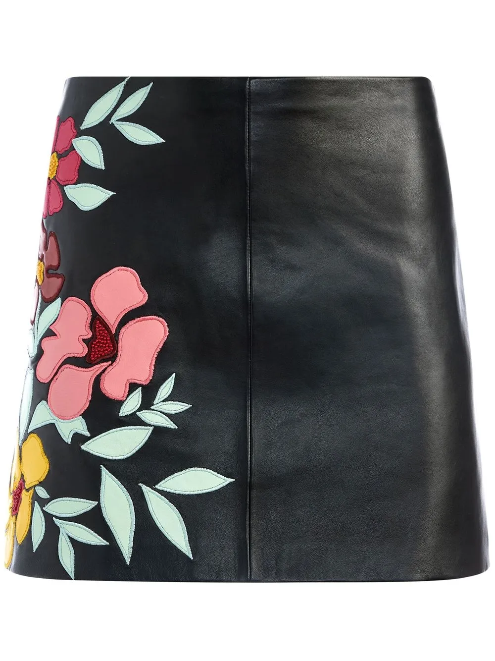 alice + olivia Riley embroidered vegan leather skirt - Black