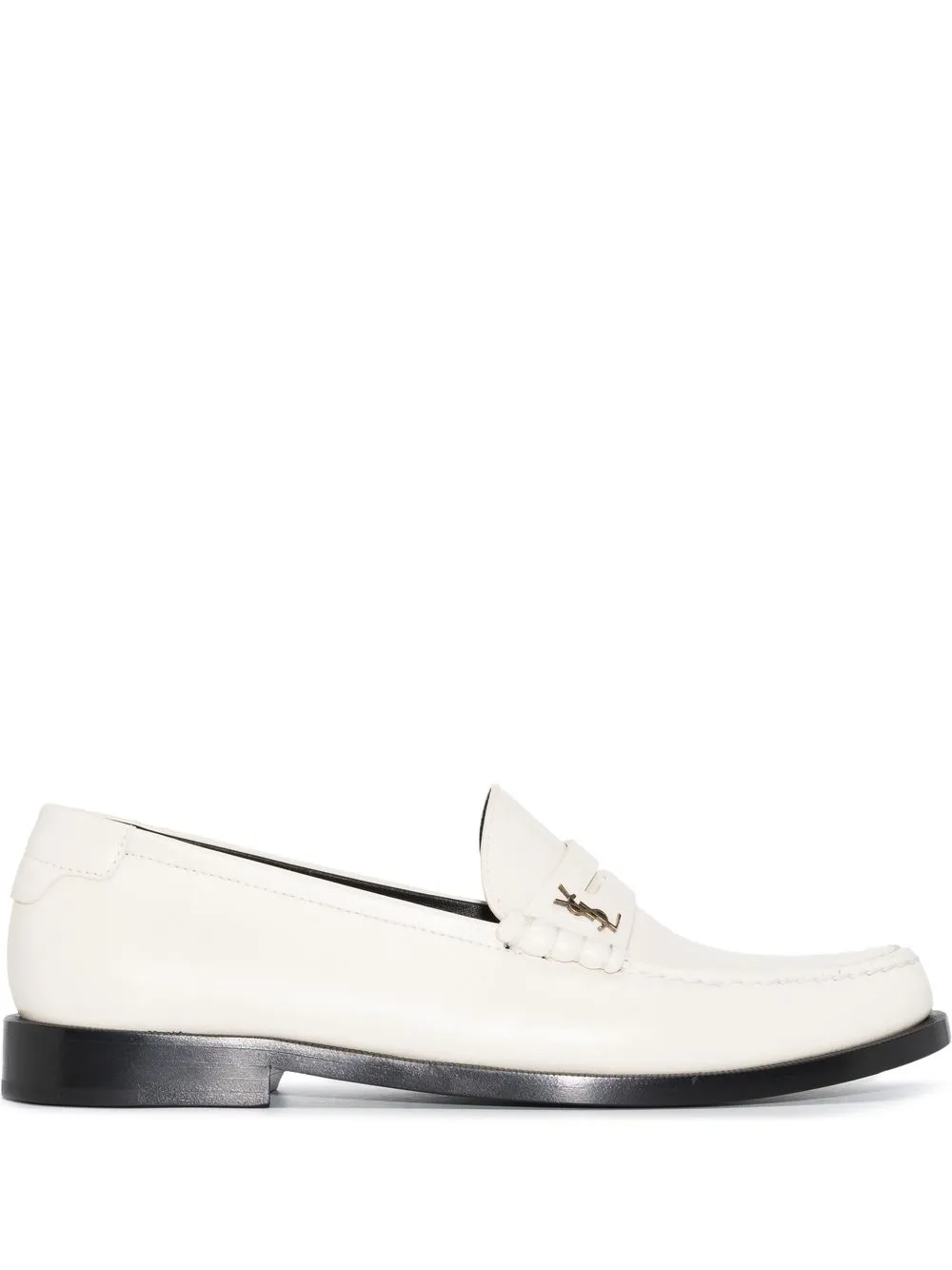 Saint Laurent Monogram Leather Loafers In White
