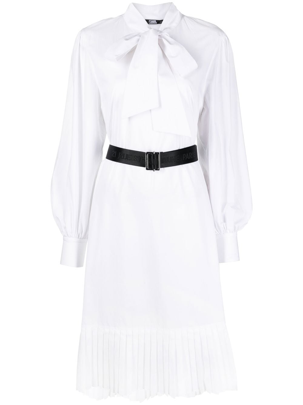 Belted Midi Shirt Dress in White