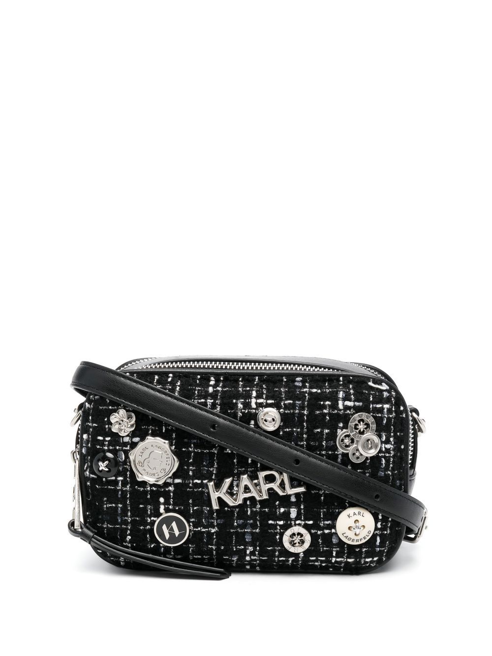Karl Lagerfeld, K/ikonik Monogram Small Camera Bag, Woman, Black/White, Size: One Size