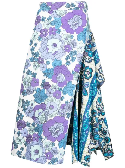 asymmetric floral-print midi skirt