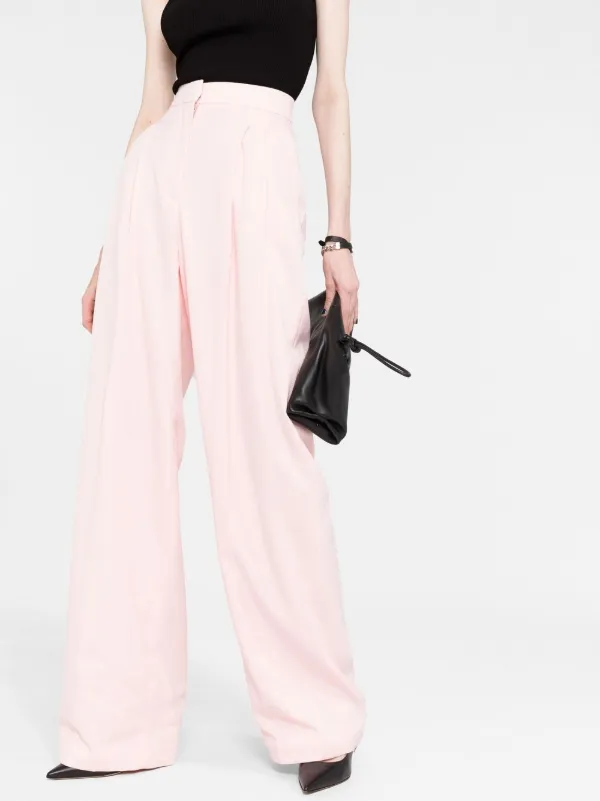 パンツ ALEXANDER MCQUEEN Women Straight Pants 708651 PINK Silk-trimmed wool and mohair slim pants in pink - Mc Queen