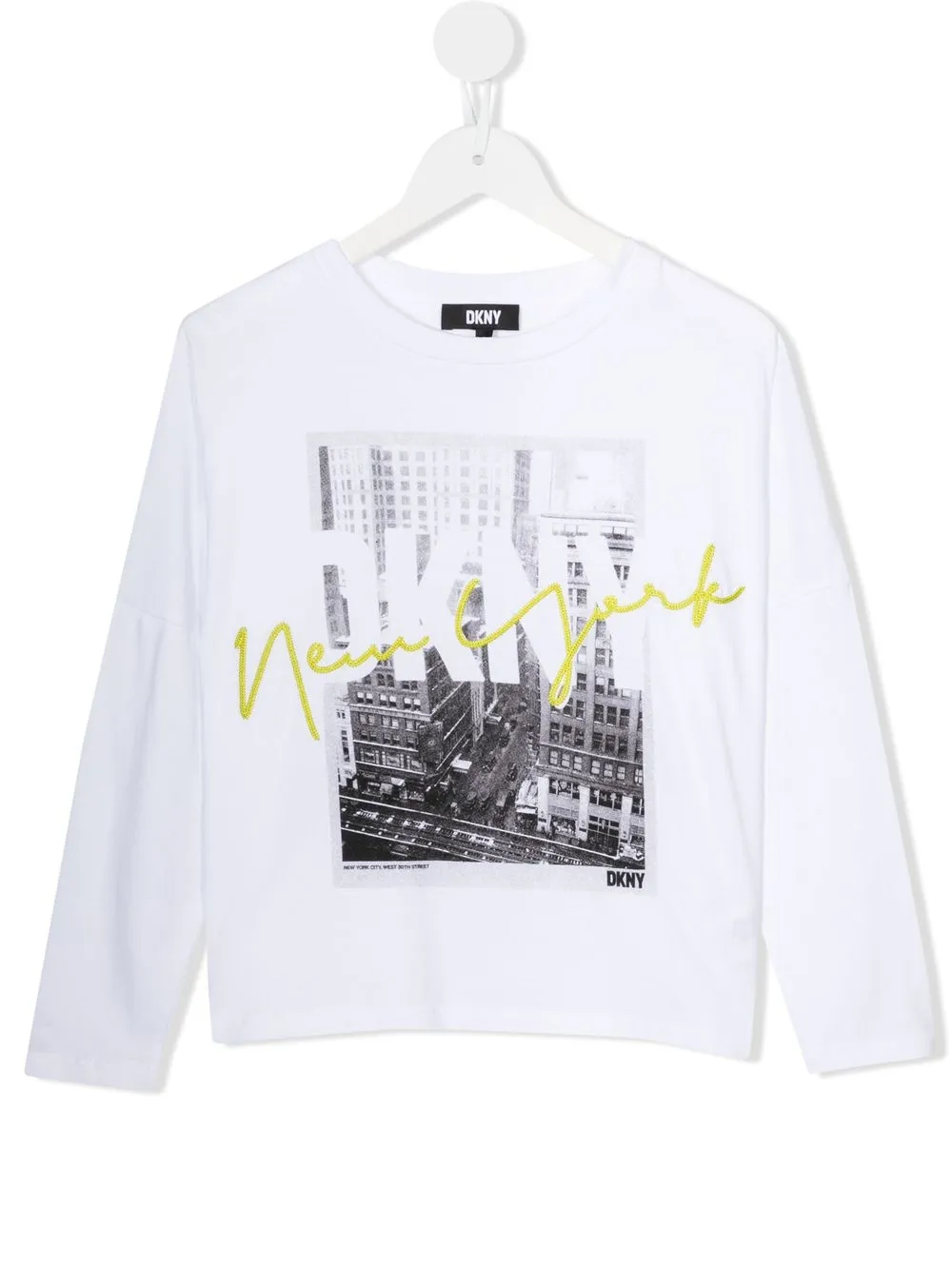

Dkny Kids playera manga larga con logo estampado - Blanco