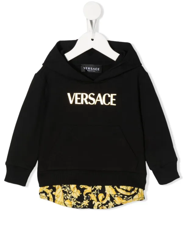 Versace Kids Layered Logo Print Hoodie Black FARFETCH SG