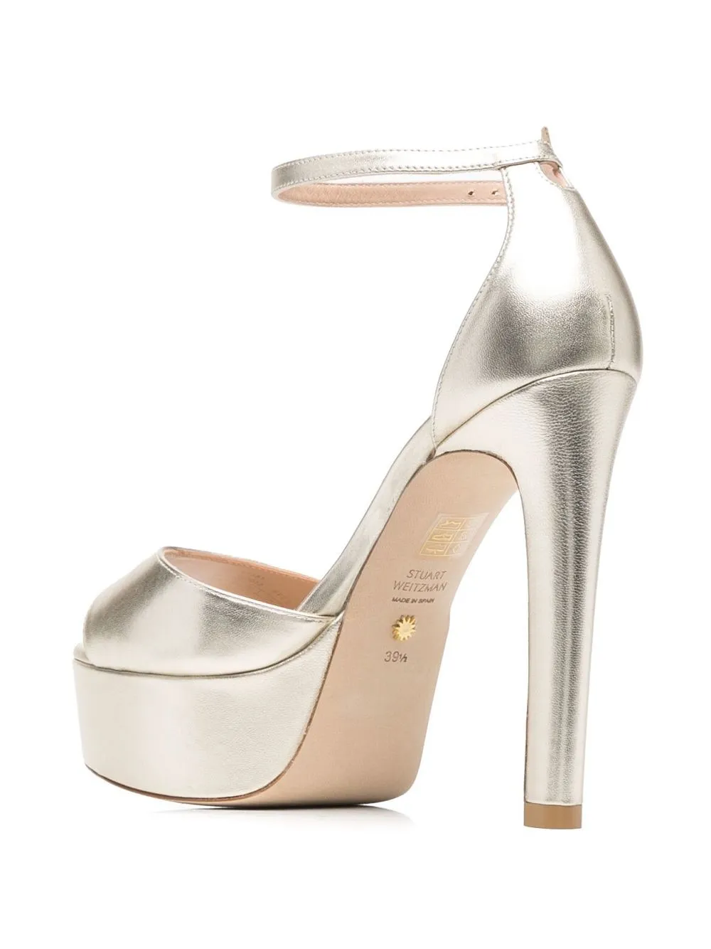 Stuart Weitzman Nudistcurve Disco Metallic Platform Sandals In Gold
