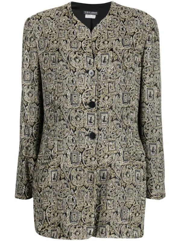 Giorgio Armani Pre-Owned 1990s Geometric Print Collarless Jacket 