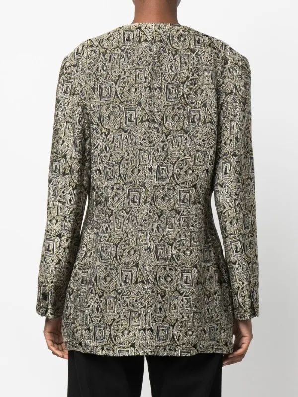 ジャケット・アウター EMPORIO ARMANI 90s Collarless Coat Emporio Armani Womens Collarless Blazer Style Jacket