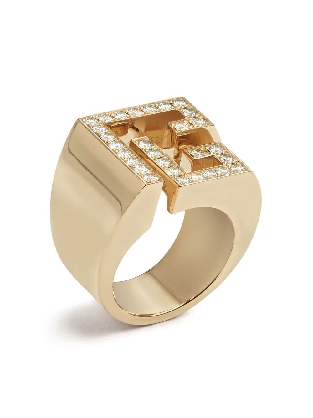 Shop Balmain 18kt Yellow Gold Labyrinth Pb Diamond Pave Signet Ring