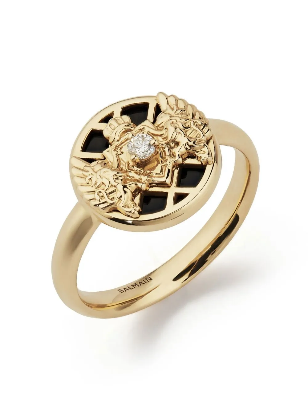 Balmain 18kt Yellow Gold Emblem Diamond Ring In Gold