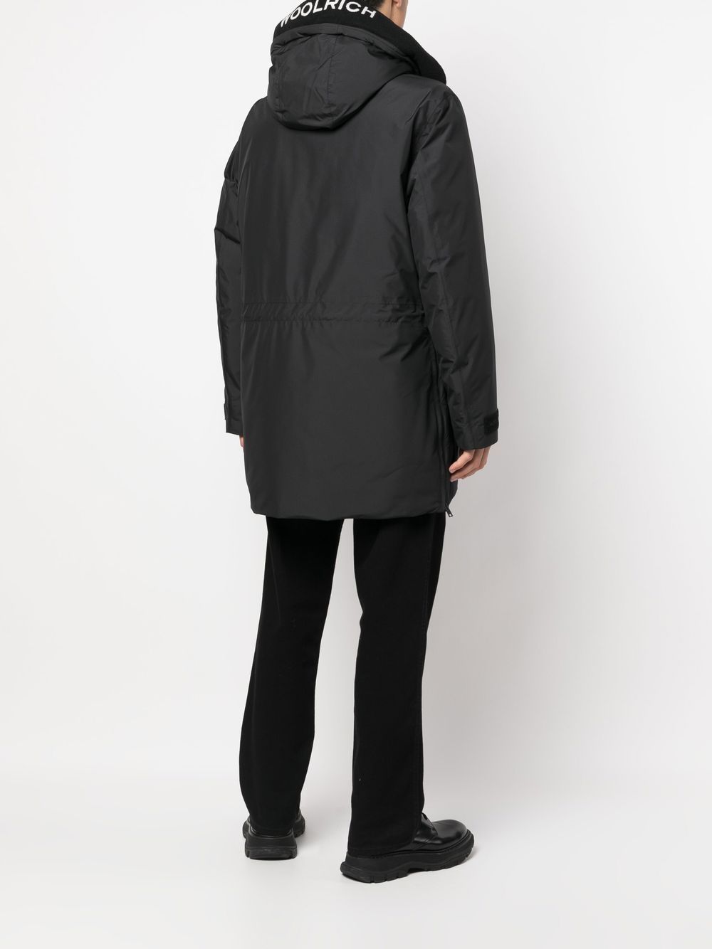 Shop Woolrich Logo-patch Hooded Coat In Black