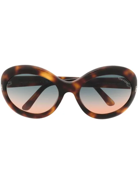 tortoiseshell-effect oval-frame sunglasses