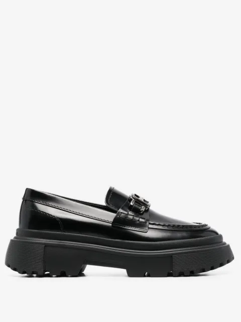 Hogan logo buckle platform loafers