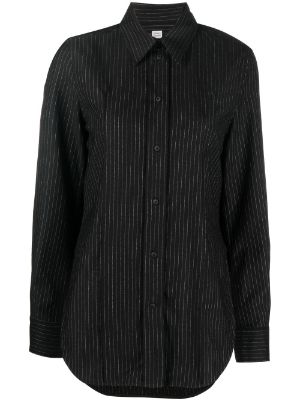 TOTEME - Point-Collar Striped Organic-cotton Poplin Shirt - Womens - Dark Taupe