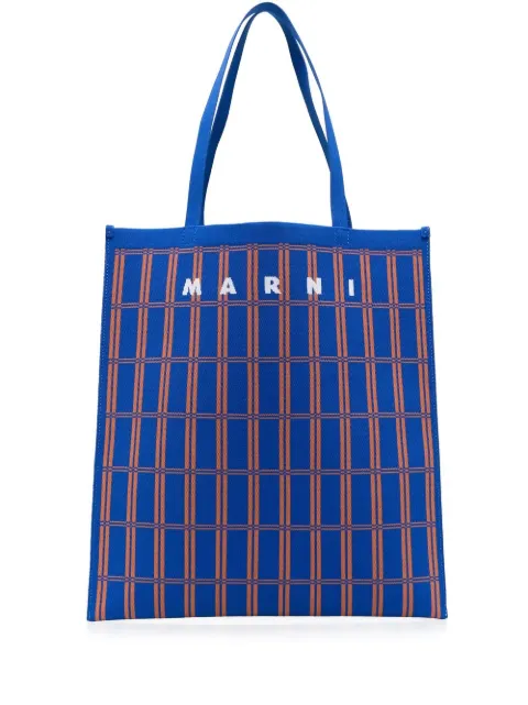 marni logo印花格纹购物袋