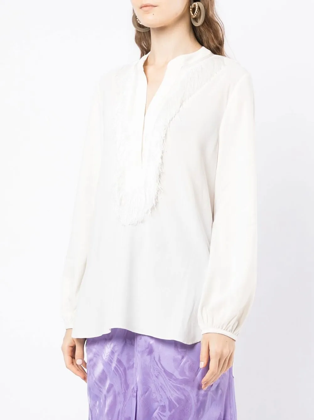  Silvia Tcherassi Frayed-edge V-neck Blouse - White 