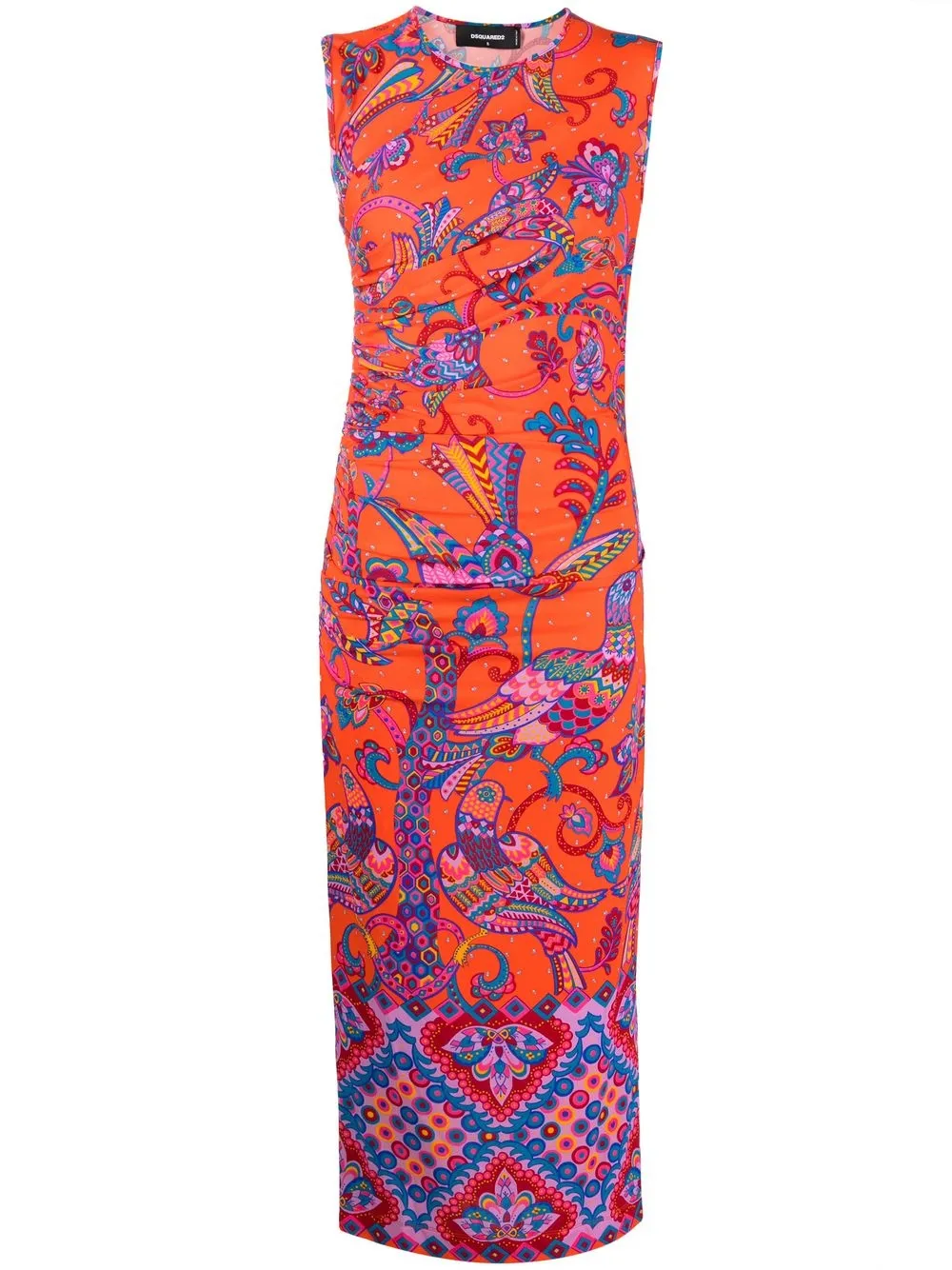 

Dsquared2 graphic-print ruched maxi dress - Orange