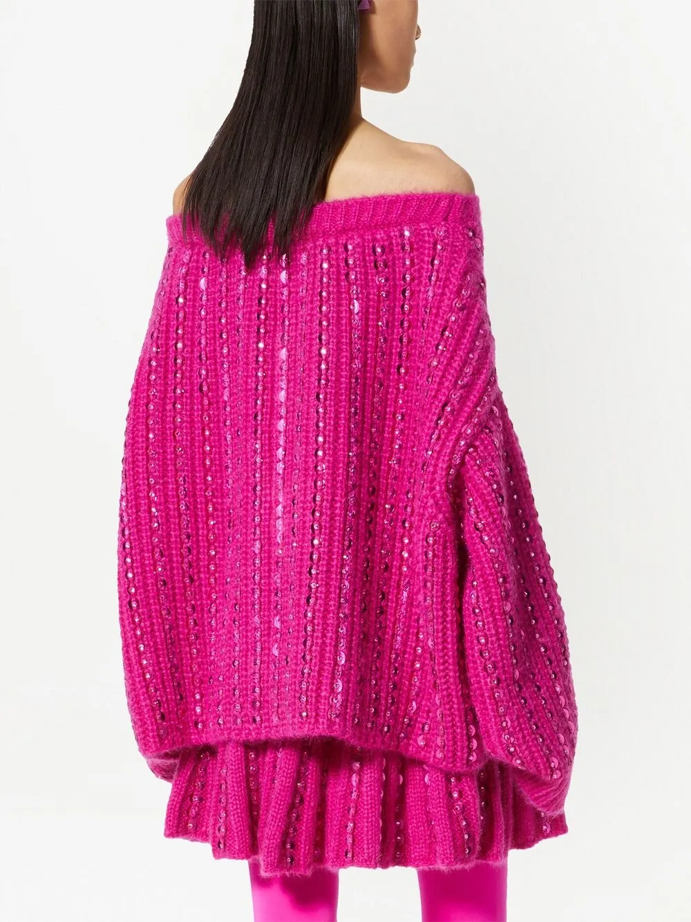 Valentino Embellished Off-the-shoulder Sweater In Pink