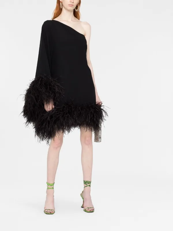 open lace back dress Mademoiselle Elegant One Shoulder Feather Maxi Dress ‍ Mermaid Way, Black / L main image 1