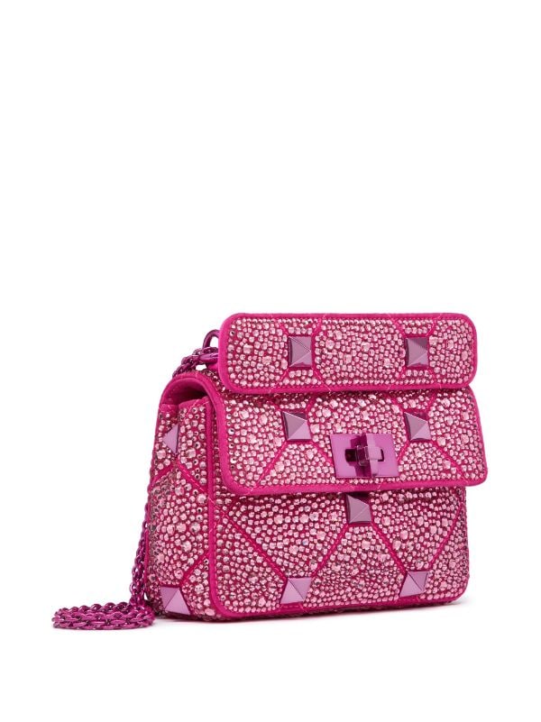 Valentino Garavani Women's Hot Pink Small Crystal Roman Stud Shoulder Bag | by Mitchell Stores