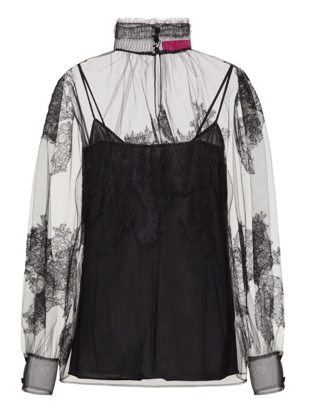 Shop Valentino Tulle Illusione Embroidered Blouse In 黑色
