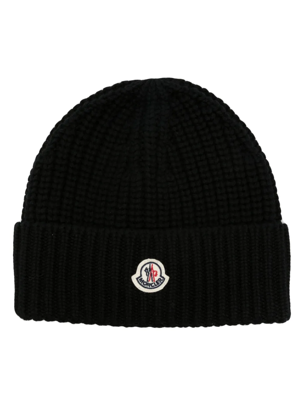 Moncler logo-patch knitted beanie | Black | Image 1