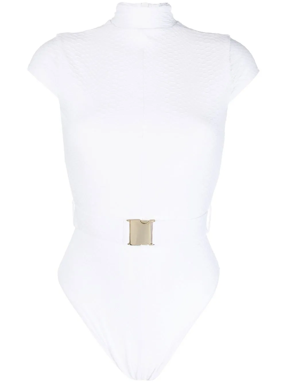 Noire Swimwear Belted Cap-sleeve Swimsuit In White