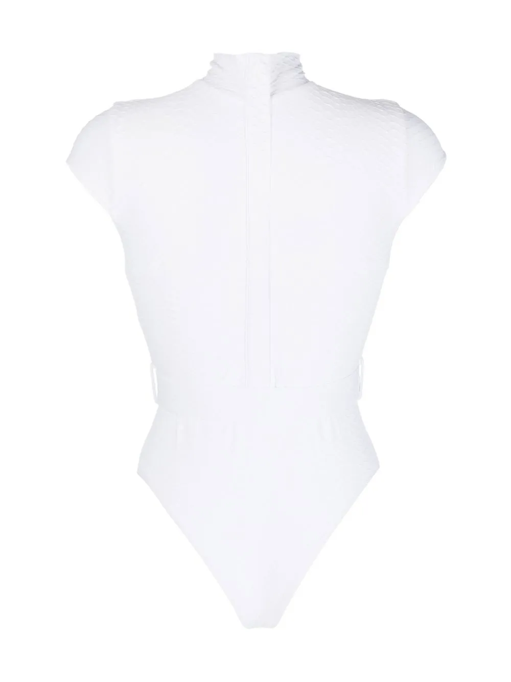 Noire Swimwear Belted Cap-sleeve Swimsuit In White