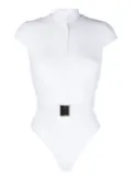 Noire Swimwear belted cap-sleeve swimsuit - White