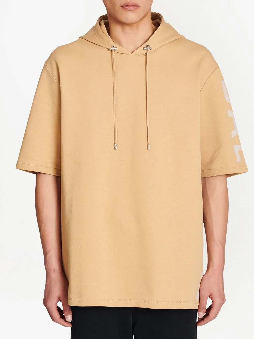 BALMAIN LOGO-PRINT SHORT-SLEEVE HOODIE