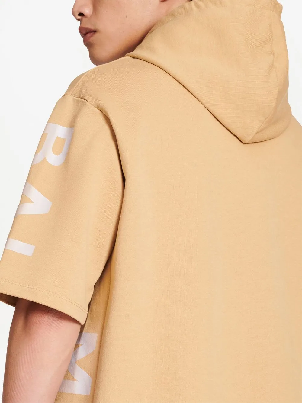 BALMAIN LOGO-PRINT SHORT-SLEEVE HOODIE