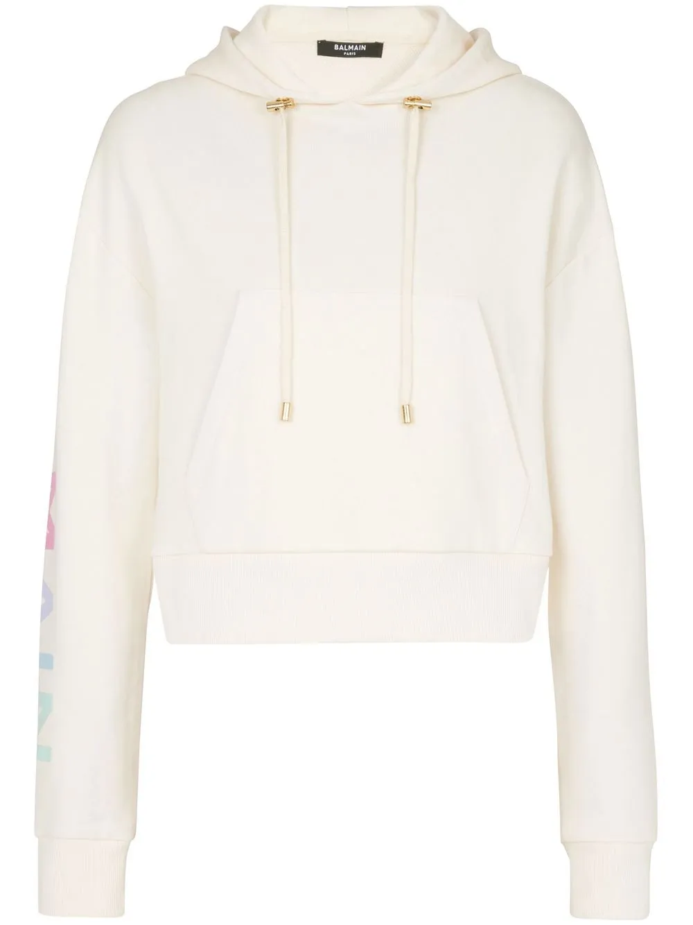 

Balmain hoodie corta con logo estampado - Blanco