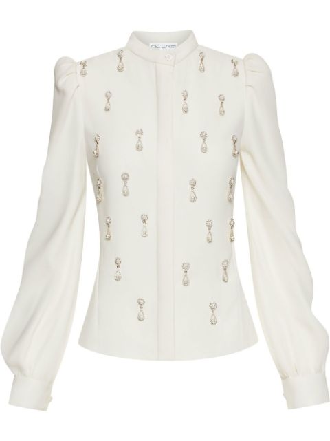 Oscar de la Renta pearl-embellished silk-blend blouse