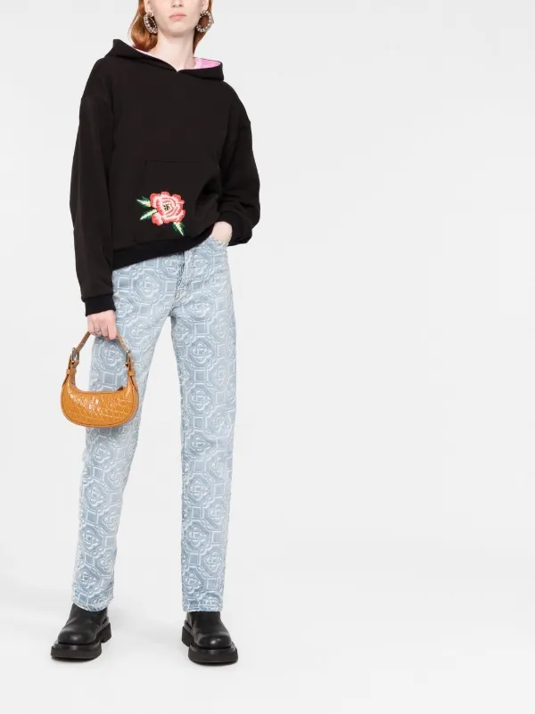 Kenzo Floral Embroidery Hoodie | Black | FARFETCH BN