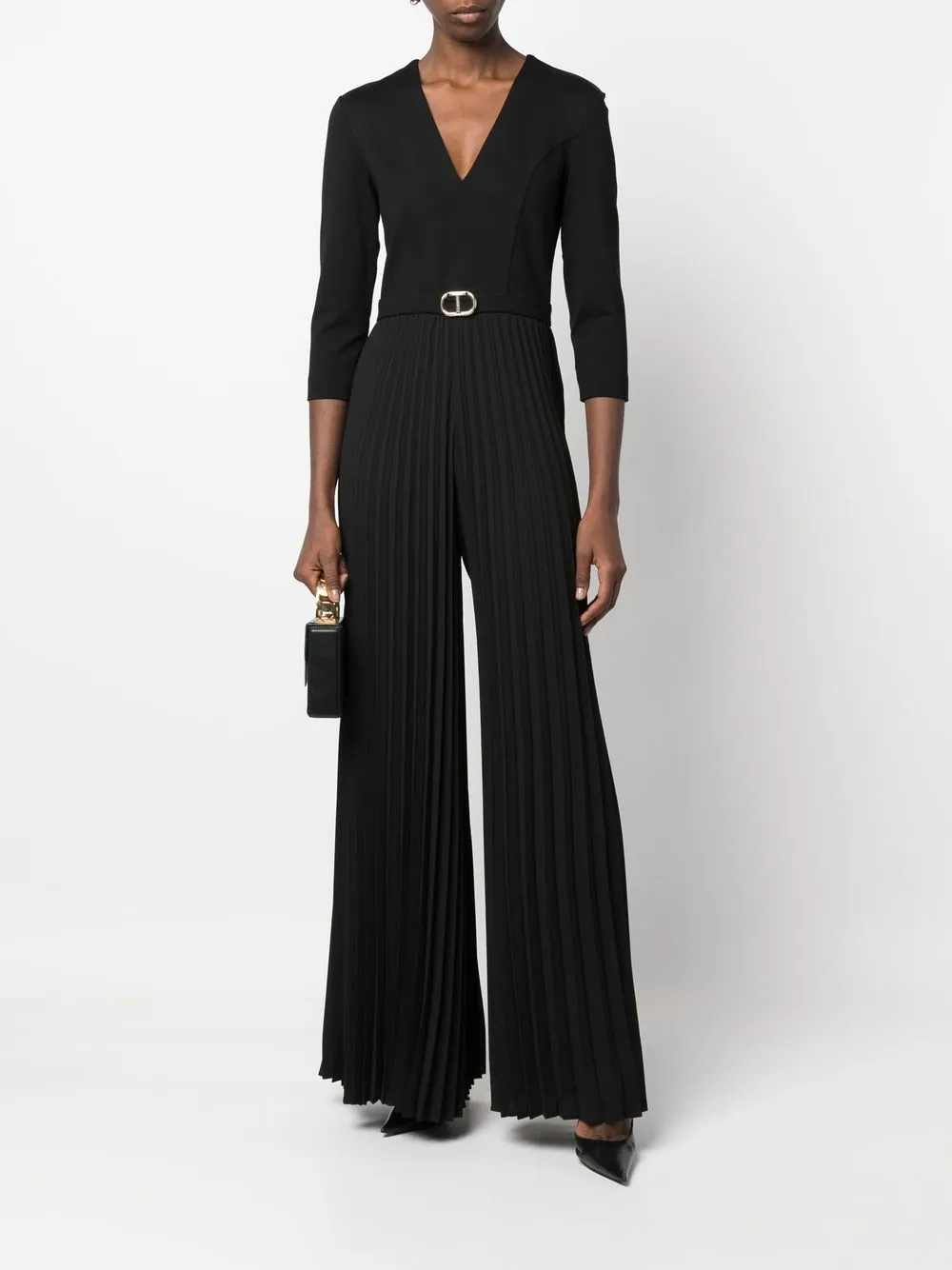 Twinset Pleated Wideleg Jumpsuit In Black ModeSens