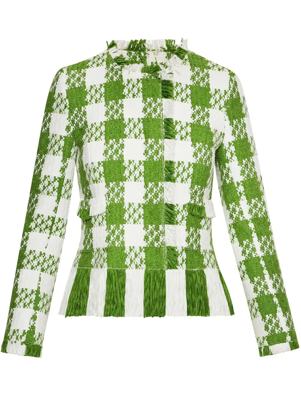 

Oscar de la Renta check-print fringed fitted jacket - Green