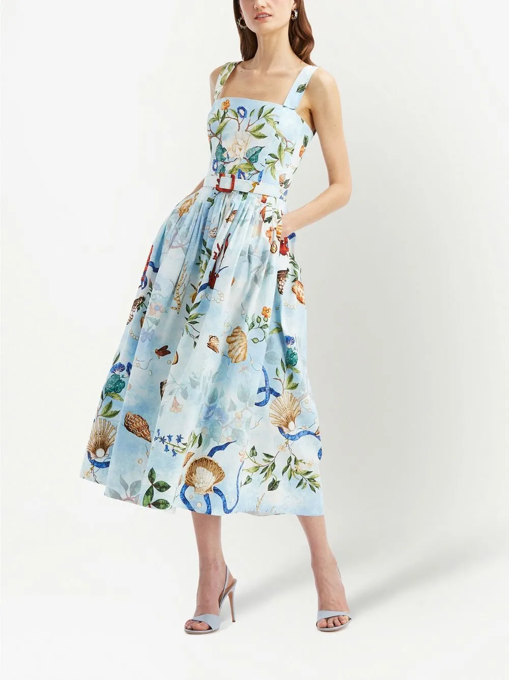 Oscar De La Renta floral-print Belted Midi Dress - Farfetch