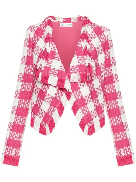 Oscar de la Renta check-print woven open-front jacket