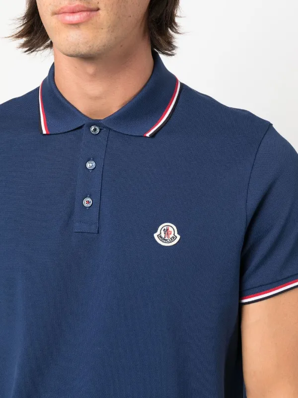 Moncler logo patch cotton pique Polo Shirt Blue FARFETCH HK