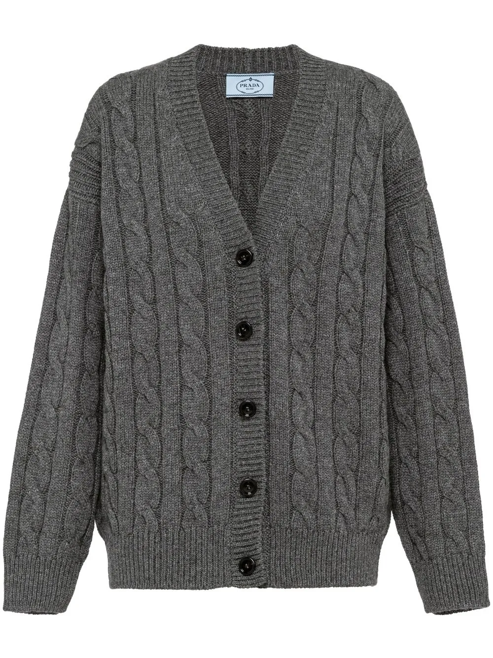 Shop Prada Cable-knit Cashmere Cardigan In Grey