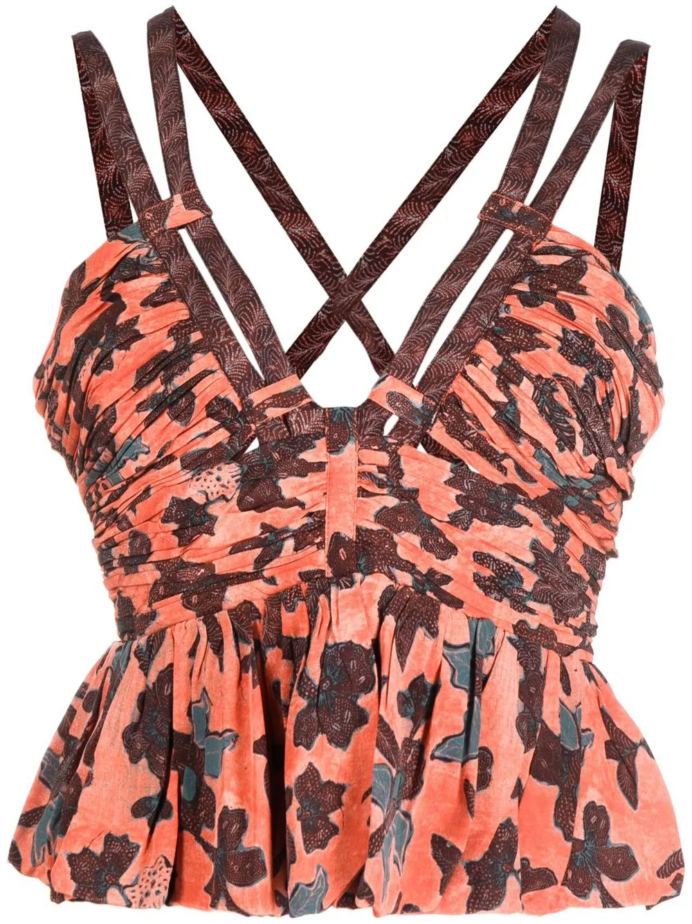 

Ulla Johnson top fruncido con estampado - Naranja