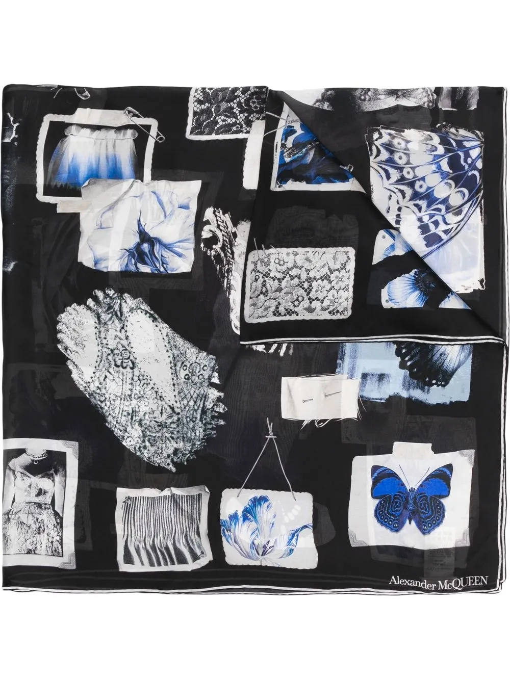 

Alexander McQueen mascada de seda con estampado gráfico - Negro