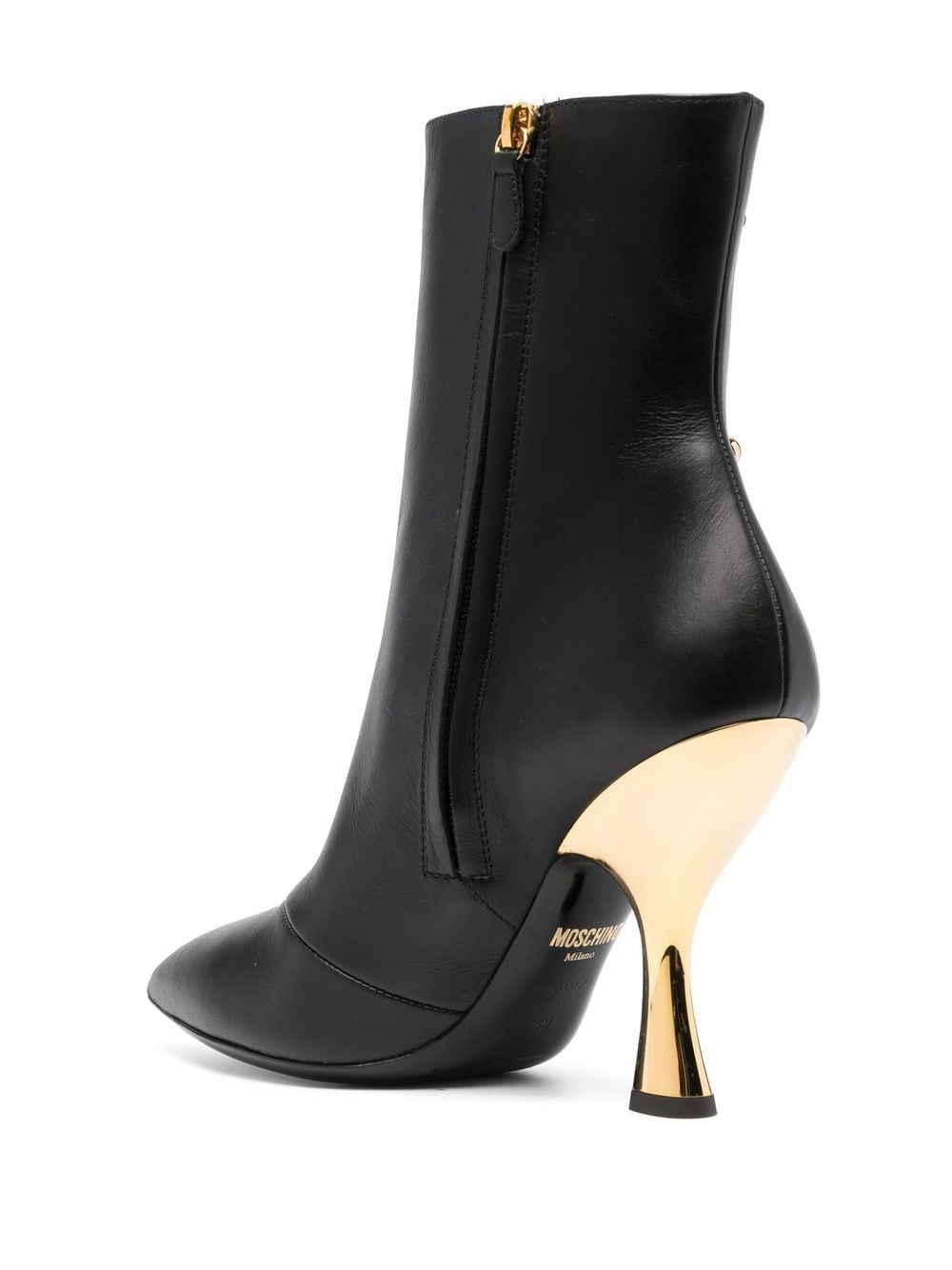 Shop Moschino 100mm Faucet-detail Leather Boots In Schwarz