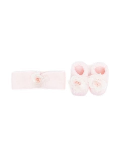 La Perla Kids floral-appliqué booties & headband set 