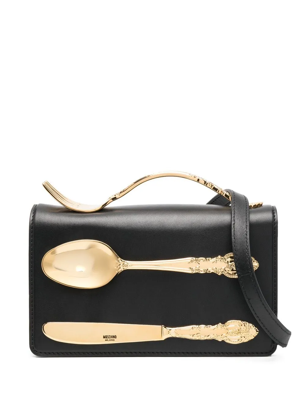 

Moschino cutlery-detail leather satchel bag - Black