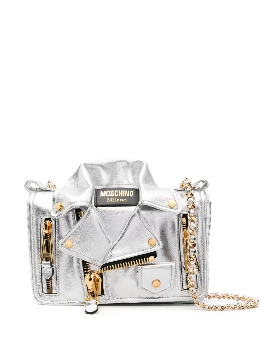 

Moschino bolsa de hombro en forma de chamarra biker - Plateado